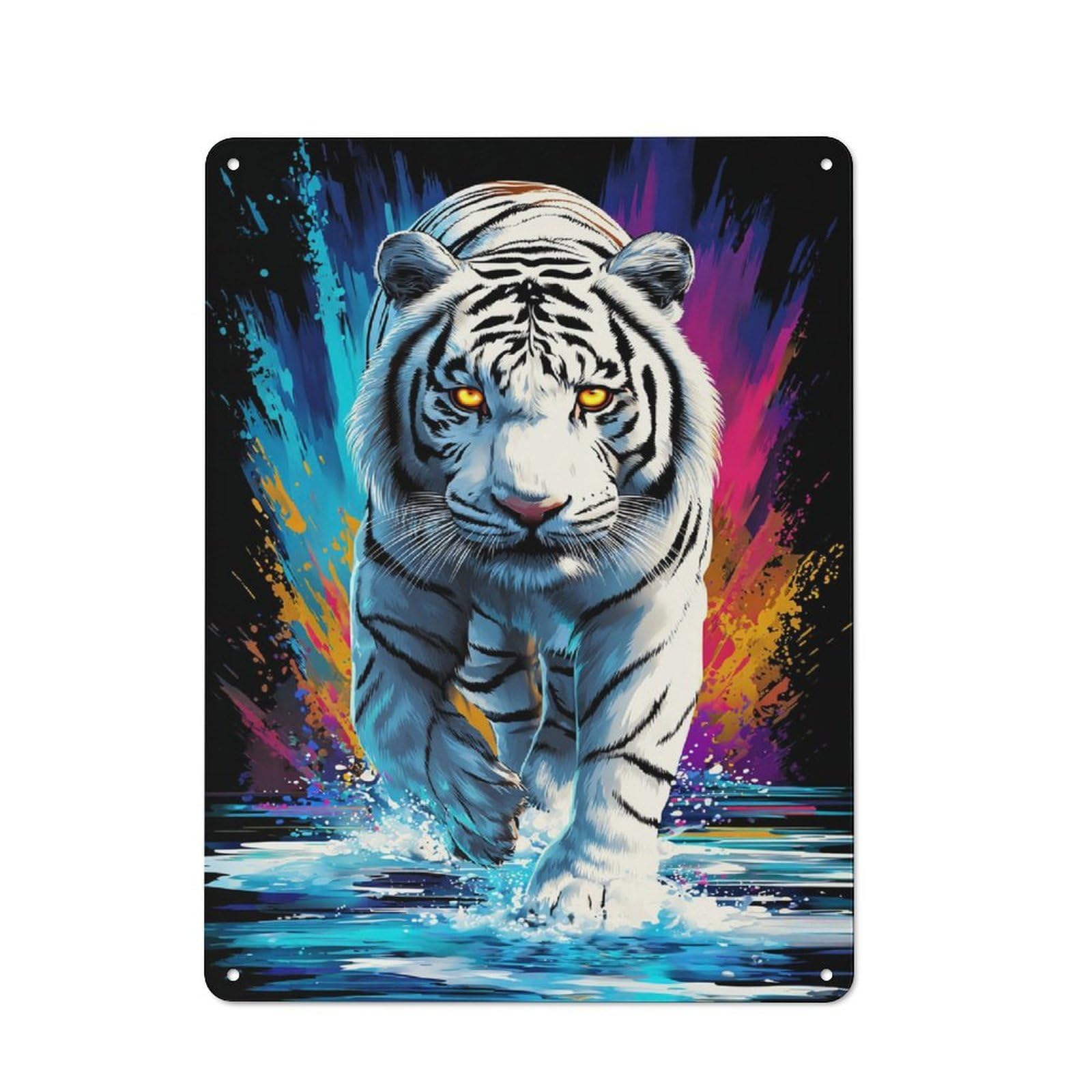 White Tiger Splash Artwork Metal Wall Art Sign 40x30cm, Vintage Vintage Wall Decor for Lounge, Study, Pub Or Wall Gallery
