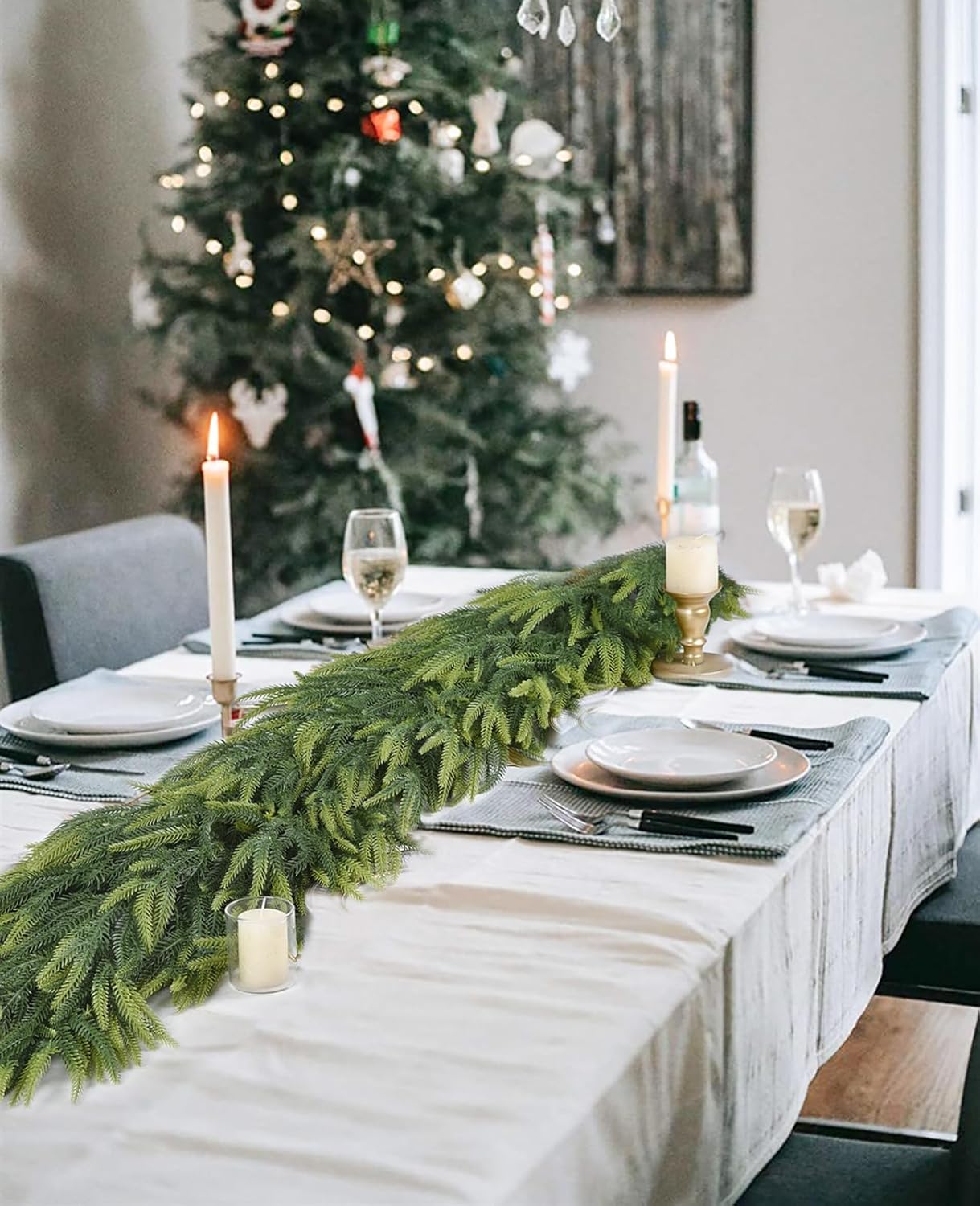 Christmas Norfolk Pine Garlands, Artificial Greenery Garland Realistic Cedar Garland for Mantle Holiday Indoor Outdoor Fireplace Winter Christmas Decor - Image 5