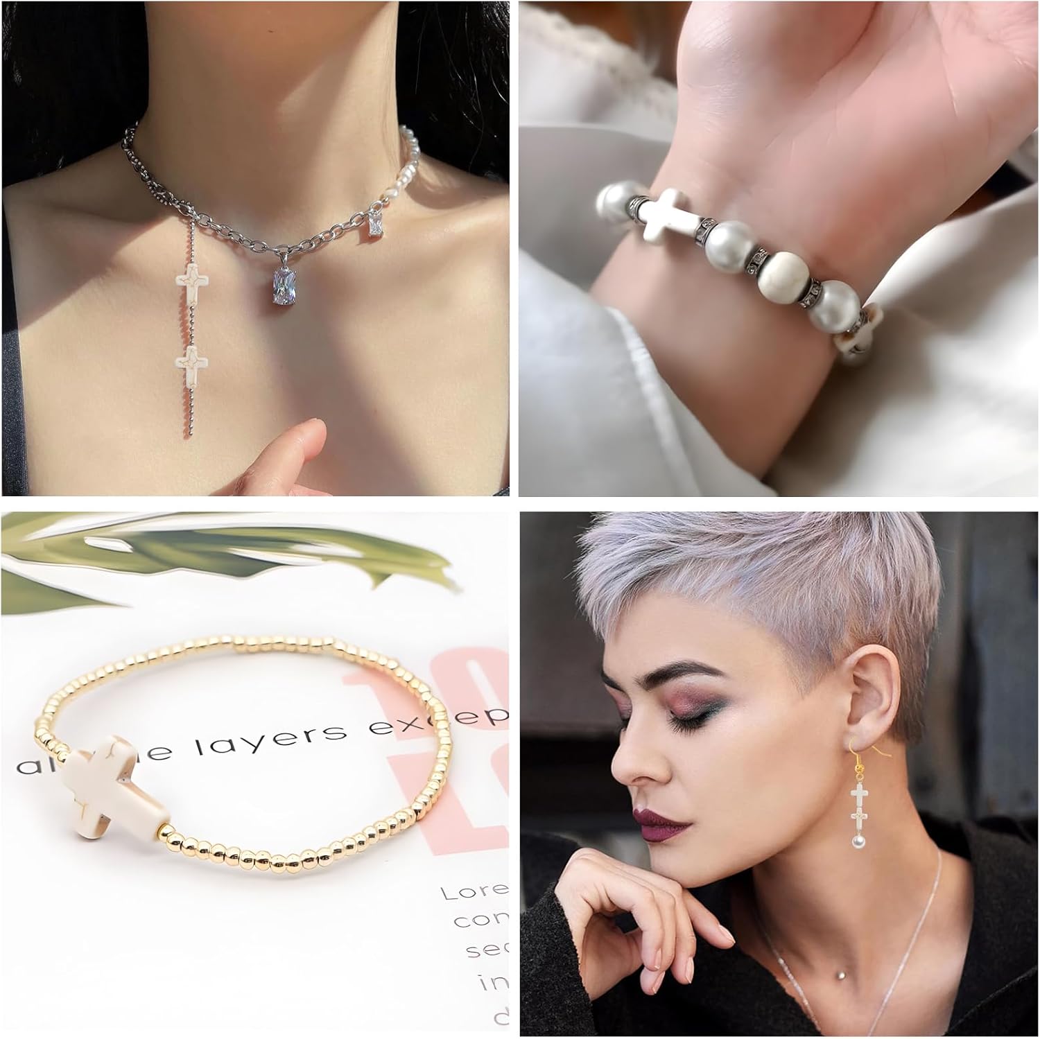 100pcs White Turquoise Cross Spacer Beads 12x16mm, Synthetic Turquoise Stone Easter Cross Gemstone Loose Beads for Jewelry Making Friend Bracelets Necklaces - Image 5