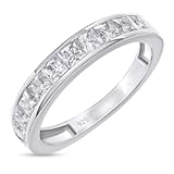 2&period;5MM Princess & Round Cut Wedding Band Half Eternity Ring For Women Lab Created Moissanite In 925 Sterling Silver 10K & 14K Solid Gold Stackable Promise Ring 1 Cttw & 0&period;70 Cttw &lpar;Clarity VVS1&rpar;