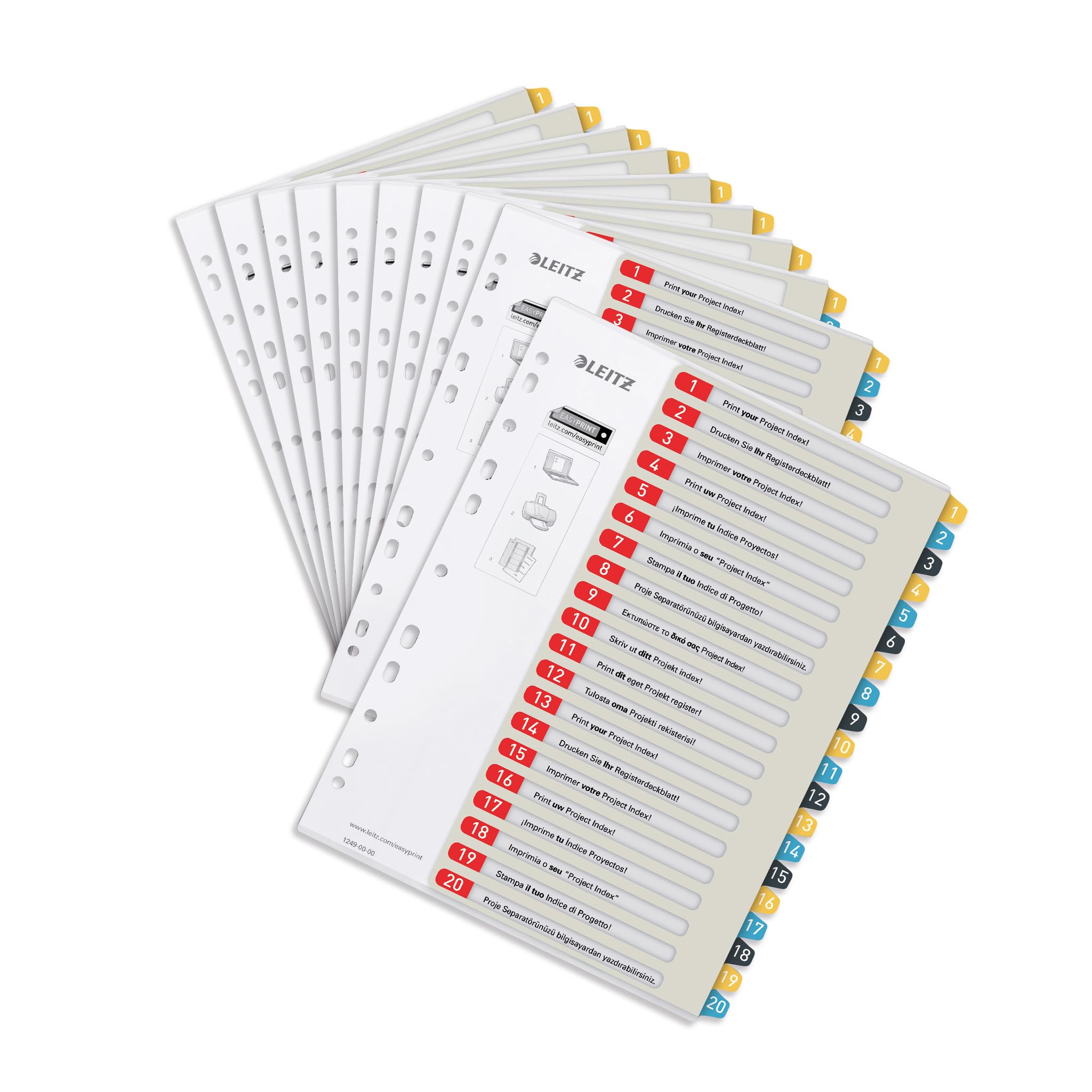 Leitz A4 Printable Index 1-20, Heavy Duty, Cosy Range, Multicoloured, 12490000