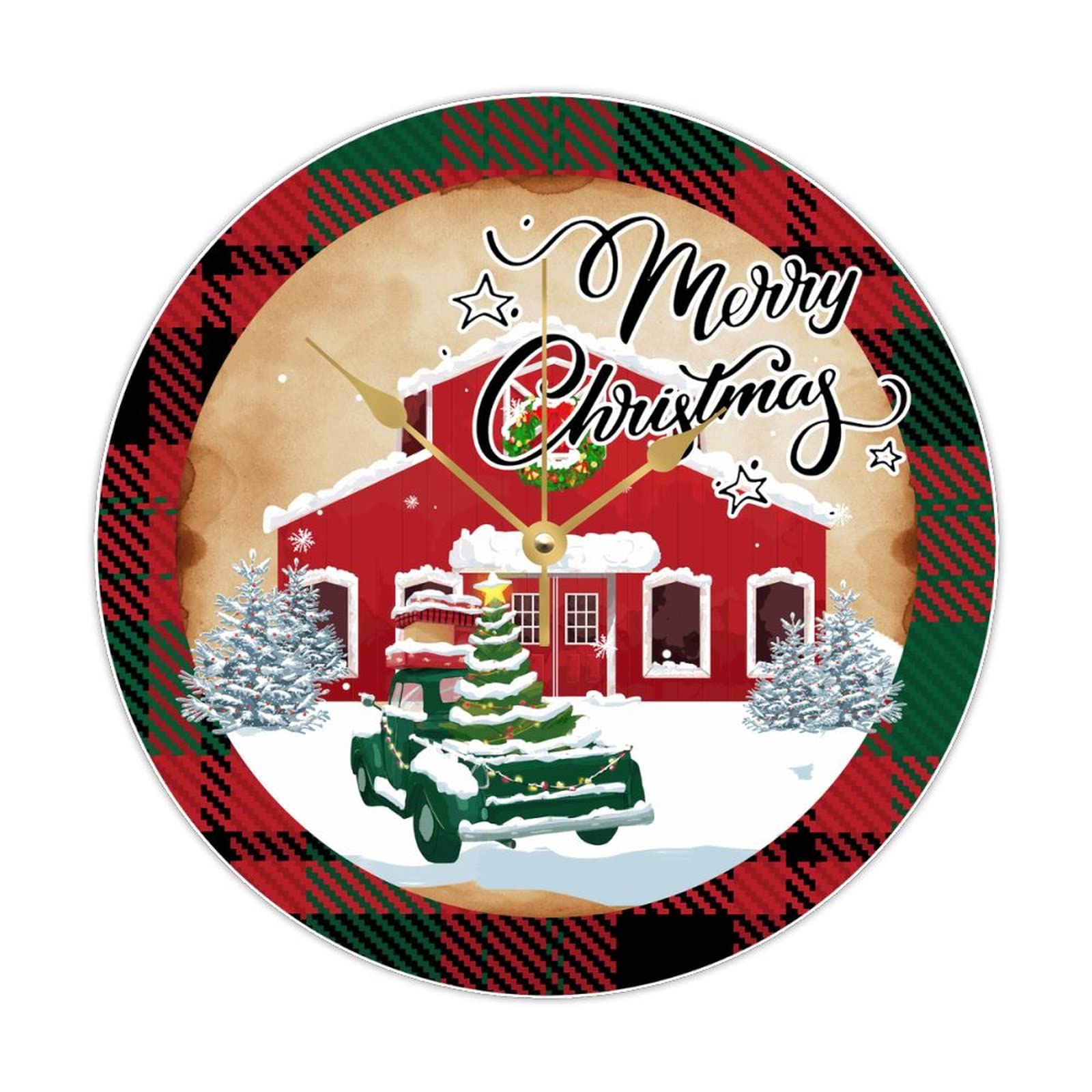 Horloge en bois cuisine salon Merry Christmas grande pendule murale de 38cm