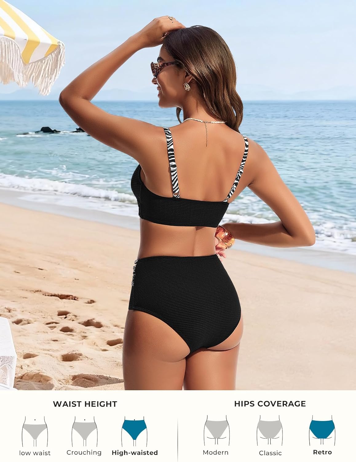 Hanna Nikole Womens High Waisted Bikini Sets, Textured Tummy Control Swimsuit, 2 Piece Twist Color Block Bathing Suits - Image 3