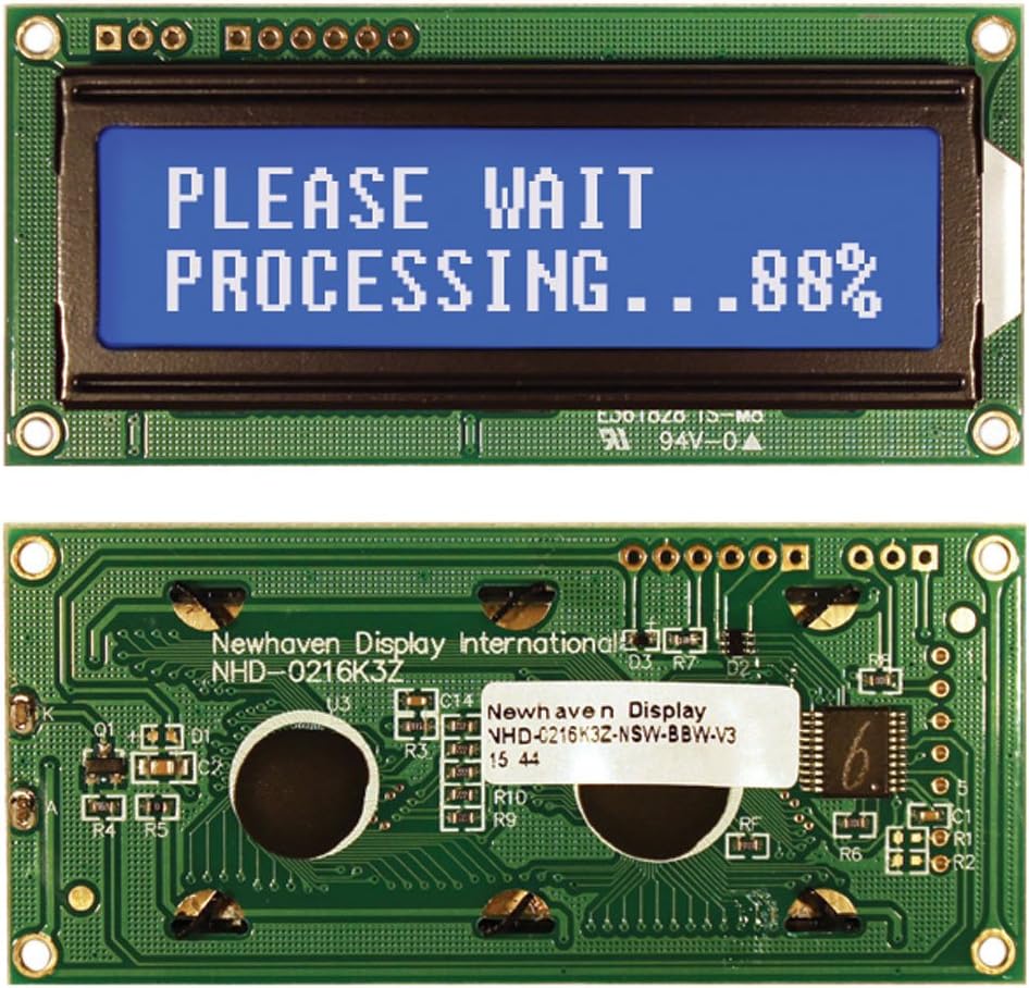 Newhaven Display International NHD-0216K3Z-NSW-BBW-V3 LCD Display, 16 x 2 Character, 5 V, 2.8" W x 1.0" H, White/Blue