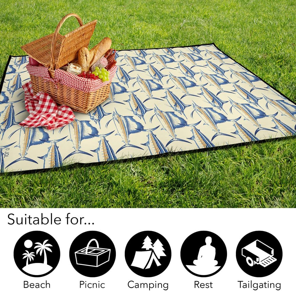 LOGOVISION JQ Licensing Picnic Outdoor Blanket, 50"x60" Billfish Fishing Pattern 2, Foldable Blanket for Picnic, Beach, Camping, Park, Tailgate