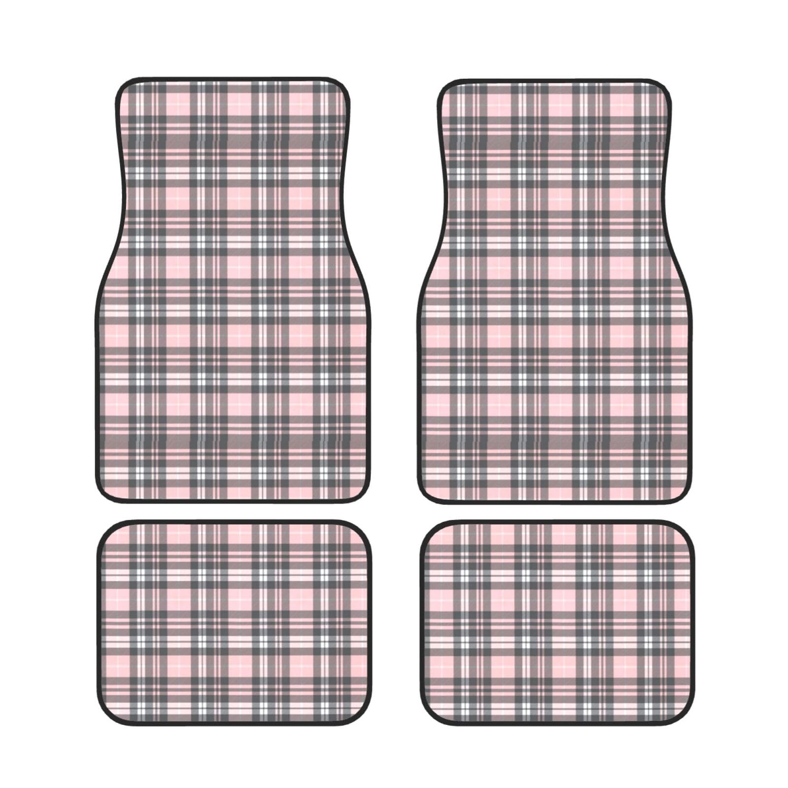 Alfombrillas de coche tartán rosa y gris para viajes familiares cómodos 7