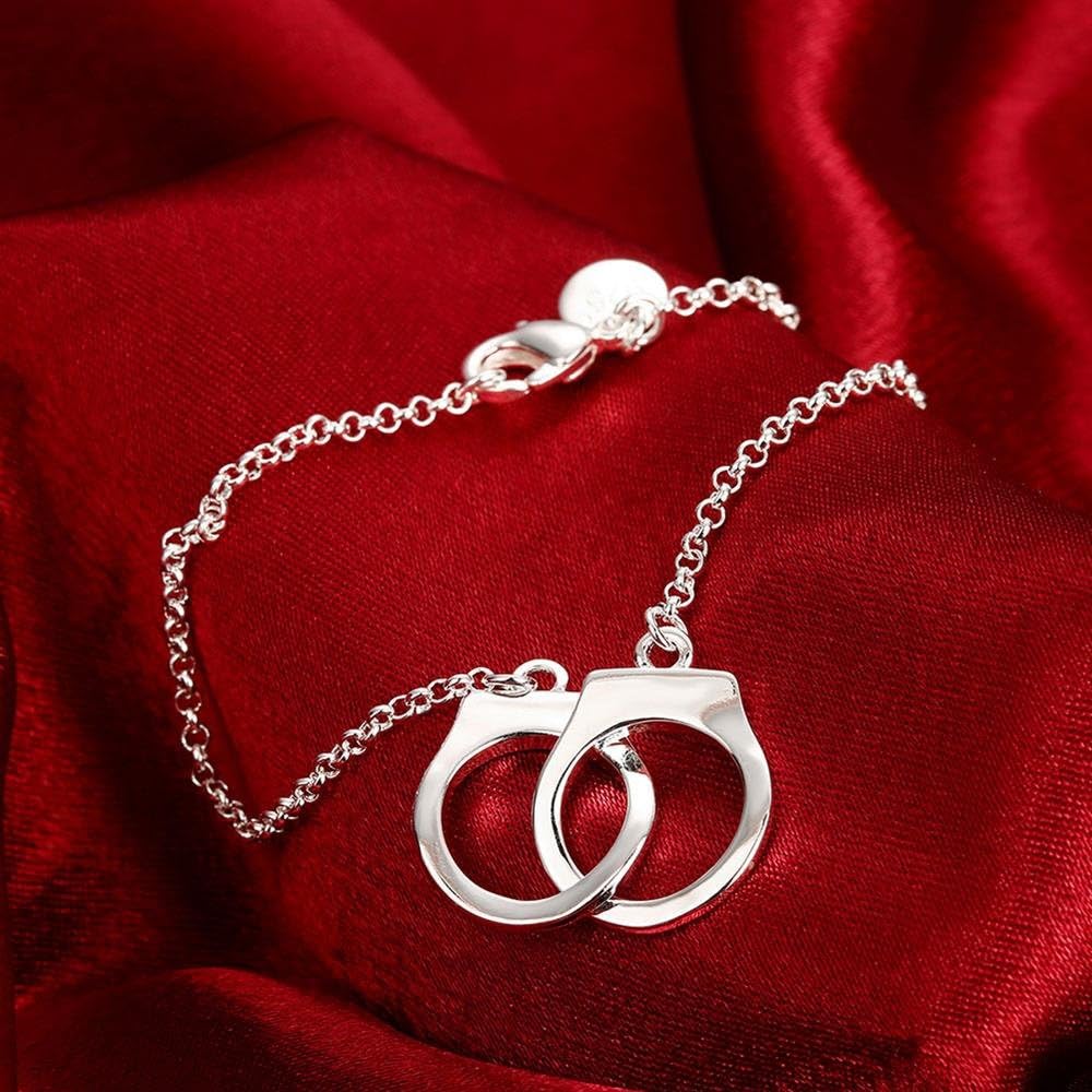 Fashion Jewelry 925 Sterling Silver Handcuff Chain Bracelet Partners in Crime Best Friends Bracelet