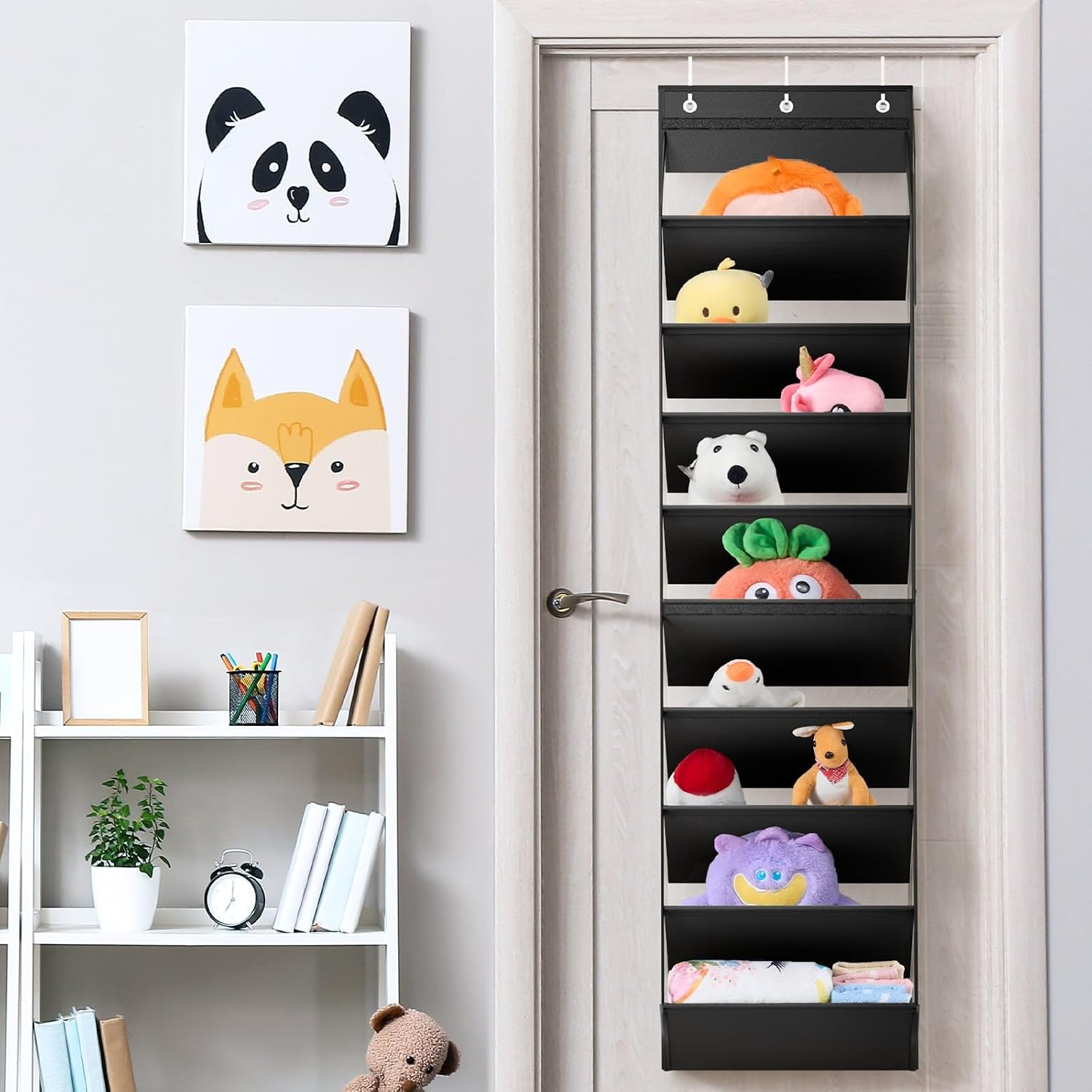 WERNNSAI Over the Door Shoe Organizer with Clear Curtain Dustproof, 9-Shelf Shoe Rack, Deep Pockets Large Hanging Shoes Rack for Closet Door Dorm Bedroom Guest Room Black