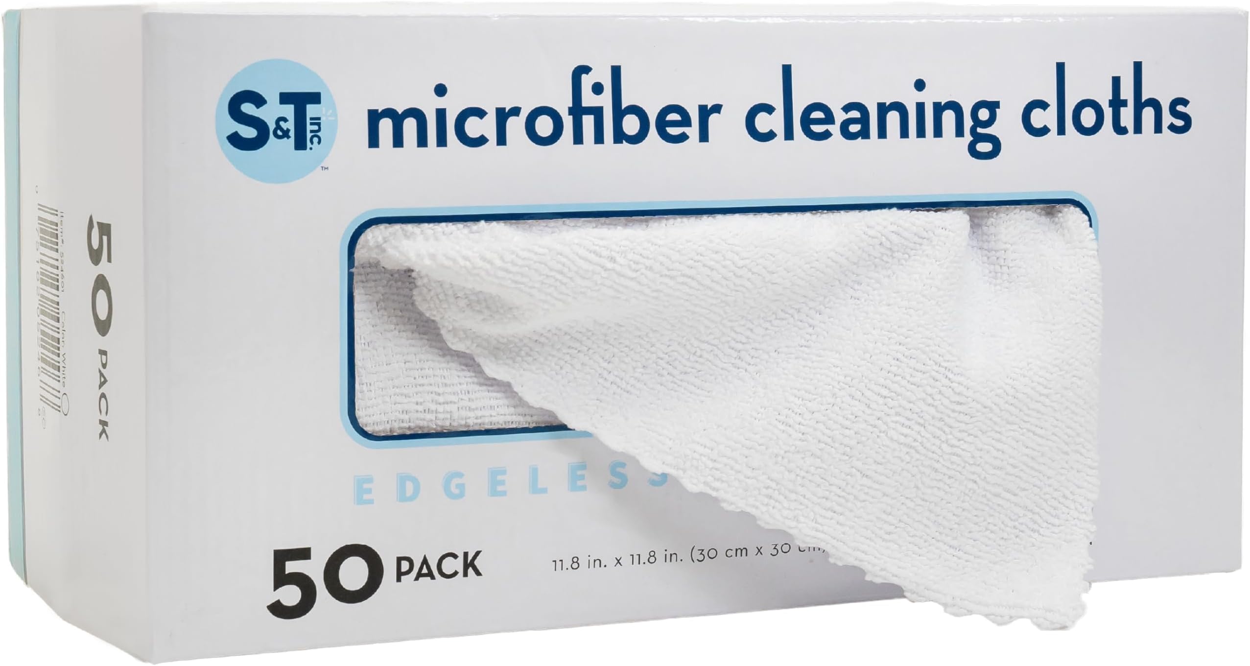 S&T INC. 50 Pack Microfiber Cleaning Cloth with Box, Bulk Towels for Home, Reusable Microfiber Towels for Cars, Cleaning Rags, White, 190gsm, 11.8 Inches x 11.8 Inches, 50 Count