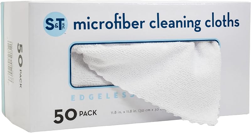 Microfiber Cleaning Cloth, 50 Pack, 11.8" x 11.8", White | Storage Box Included, Edgeless Cleaning Cloth for Home and Car, Reusable and Multi-Purpose Cleaning Rags, Machine Washable