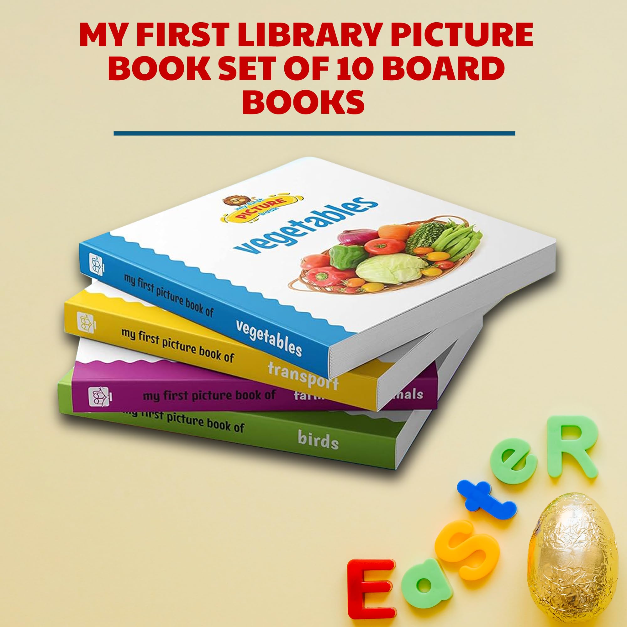 My First Library Picture Book Set for Kids | 10 Board Books: Alphabets, Numbers, Colors, Shapes, Transport, Animals, Birds, Fruits, Vegetables | Classic Learning Pack for Toddlers 3