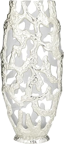 Deco 79 Jarrón decorativo de metal de aluminio con diseños recortados, jarrón para decoración del hogar, 9 x 5 x 20 pulgadas, plateado