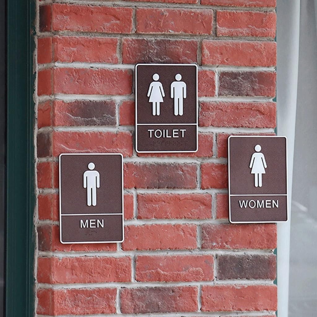 Toilet Sign Sticker Self-Adhesive Removable Imitation Leather Man Woman Toilet Painting Plate, for Bar Pub Wall Decoration Crafts(Women Me)