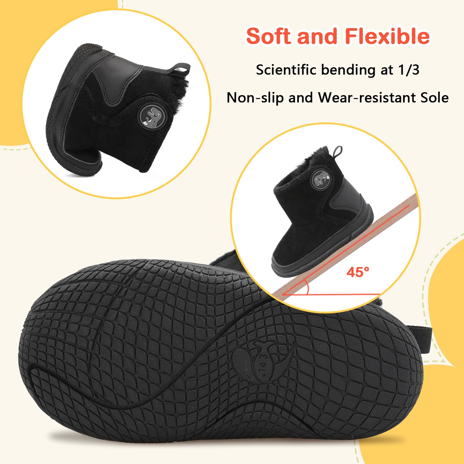 JIASUQI Black Baby Boots Socks Slippers for Boys Girls Baby Winter Bootie Non-slip Size 4-5