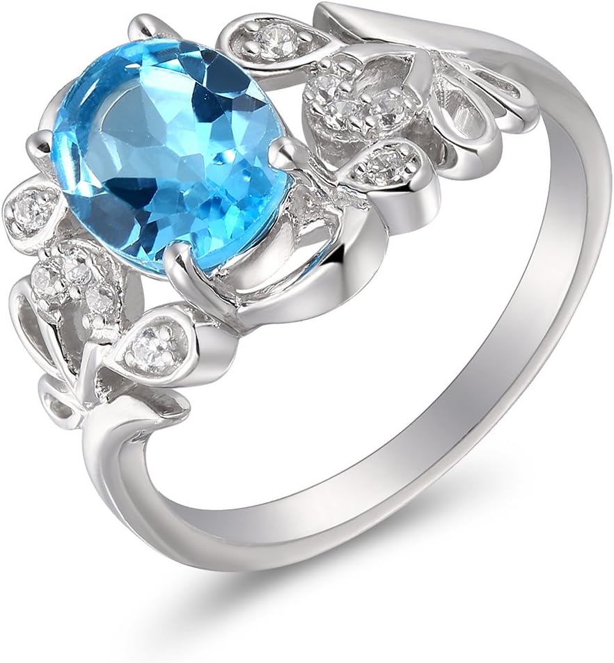 Ferhe New York 925 Sterling Silver Ring with Blue Topaz & Ring Size-US- 7