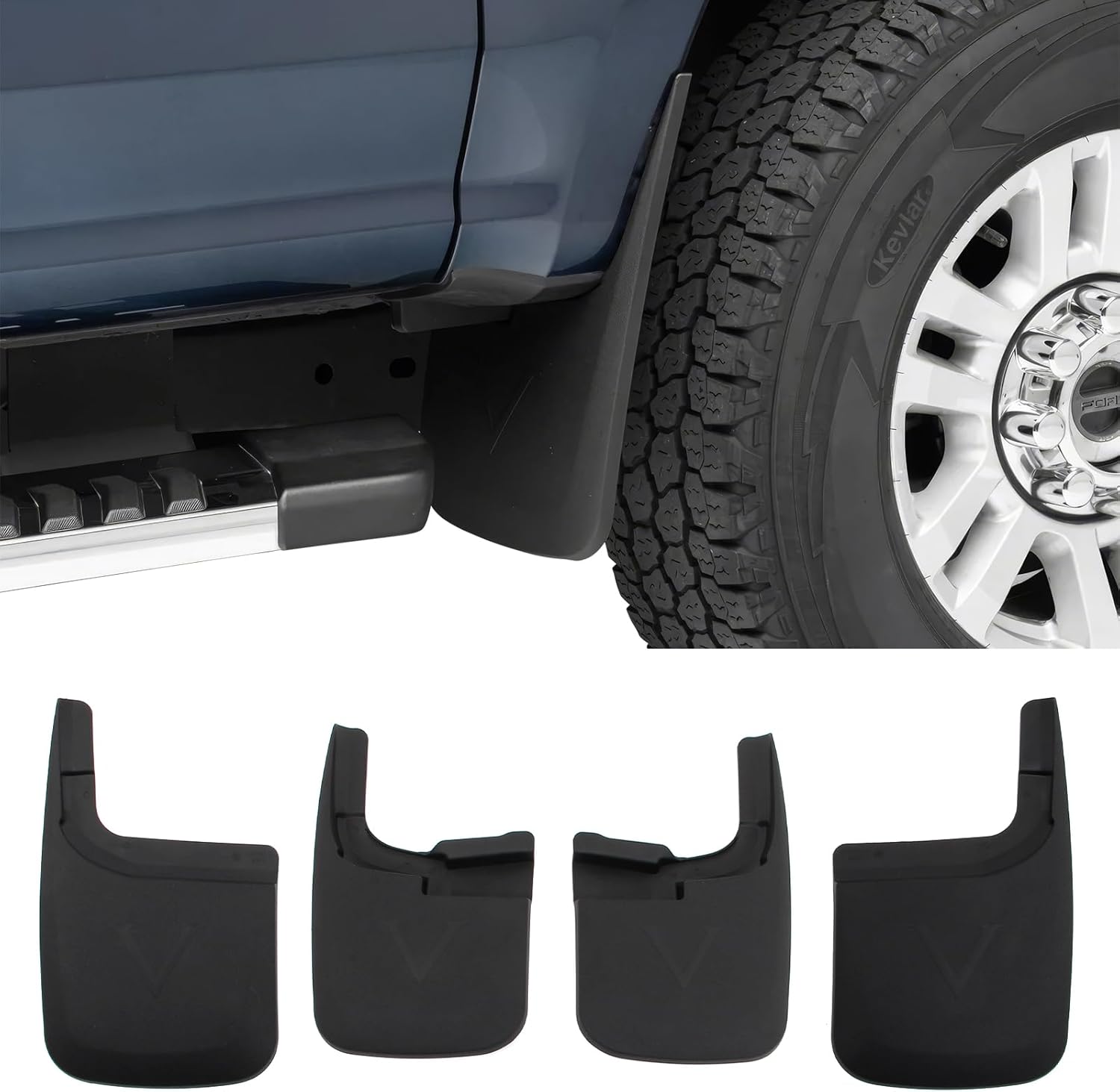 IKON MOTORSPORTS Mud Flap, Compatible with 2017-2025 Ford F-250 F-350 Super Duty Without OE Fender Flares, Textured Black PP Mud Guards Splash, Front Rear 4PCS Set
