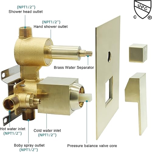 Miniatura 9 de Válvula de desviación de ducha de salida de latón macizo de 3 vías Mezclador de control de flujo Mezclador Válvula de ducha áspera Moderna oculta