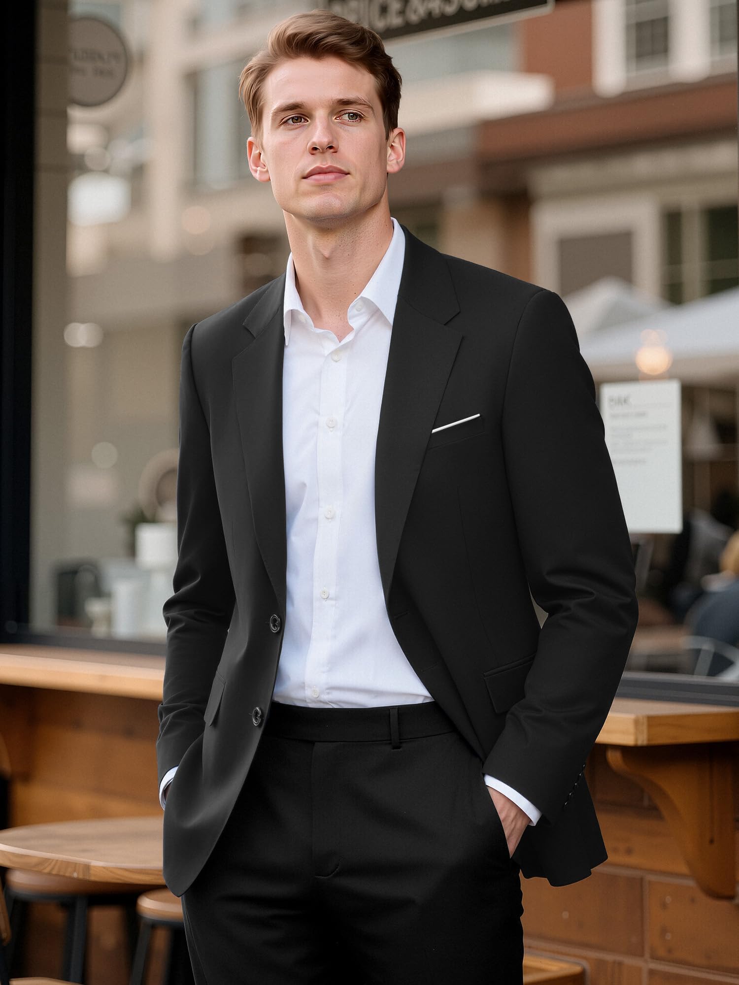 Sakko Herren Slim Fit 2 Knöpfe Smart Casual Anzugjacke für Business Hochzeit Party Leichtes Blazer mit Reverskragen