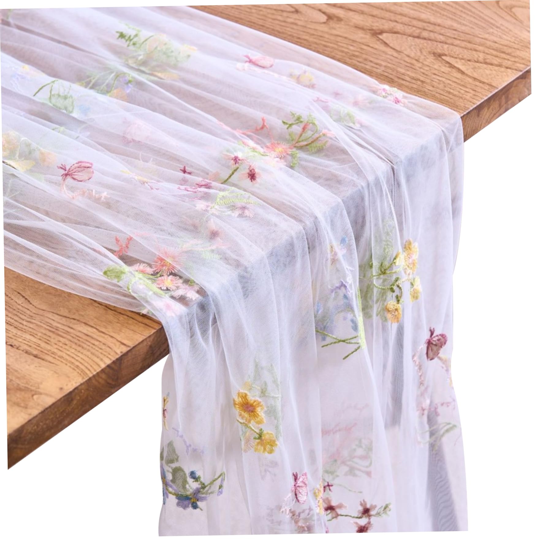 Aetherize White 2-Pack Flower Table Runner, 30X118 Inch Embroidered Lace Table Runner For Wedding, Boho Spring Decor With Colorful Flowers & Butterflies, Flower