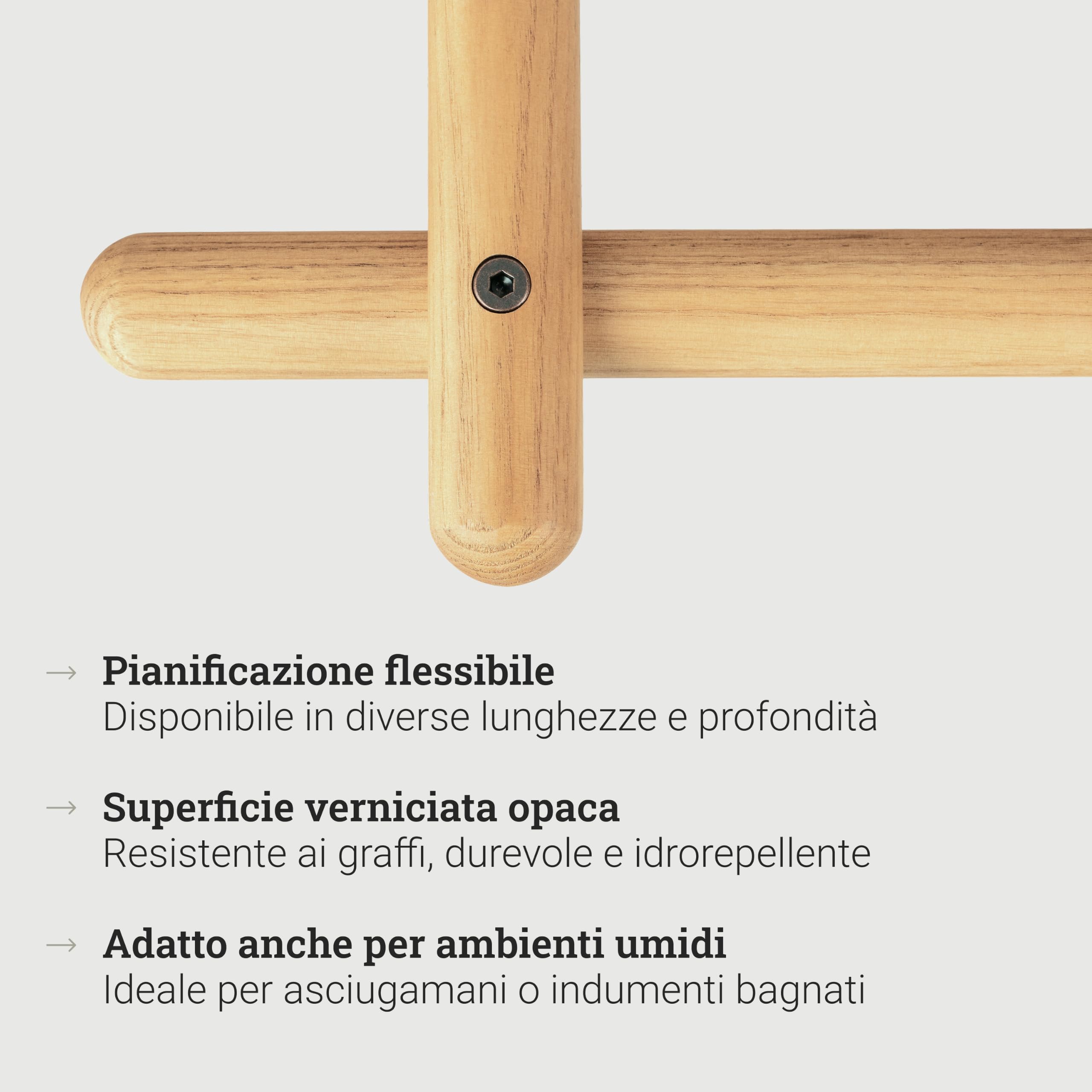 Natural Goods Berlin ASKA - 1 asta appendiabiti in legno di rovere, larghezza 60 cm, appendiabiti da soffitto, appendiabiti da soffitto, appendiabiti da corridoio, appendiabiti da soffitto, in legno