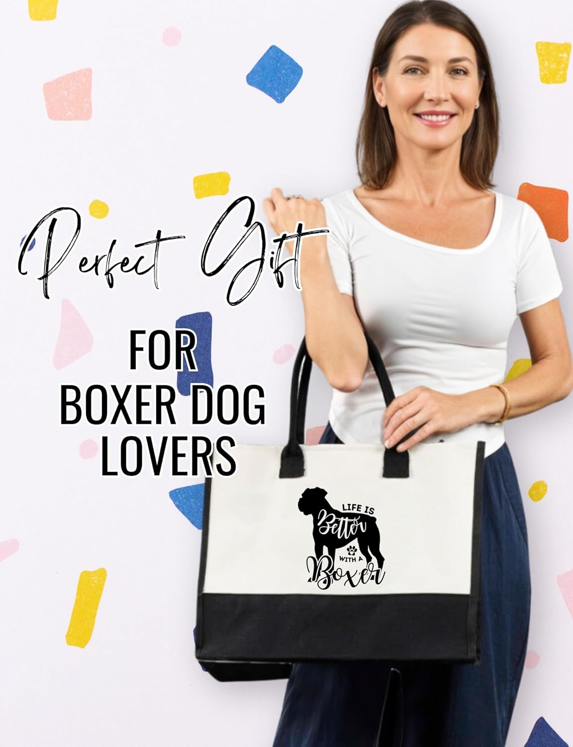 InnoBeta Boxer Dog Gifts for Women Canvas Tote Bag, Boxer Dog Gifts Tote with Top Zipper Closure and Shoulder Strap for Birthday, Mother's Day, Christmas - Image 4