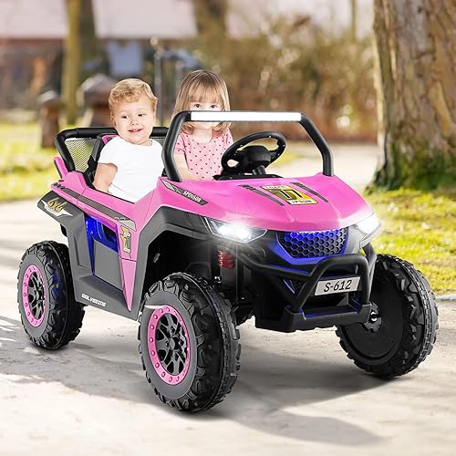 Miniatura 9 de OLAKIDS Vehículo eléctrico de 2 plazas para niños, UTV de 12 V con control remoto, suspensión de resorte, arranque suave, música Bluetooth FM,