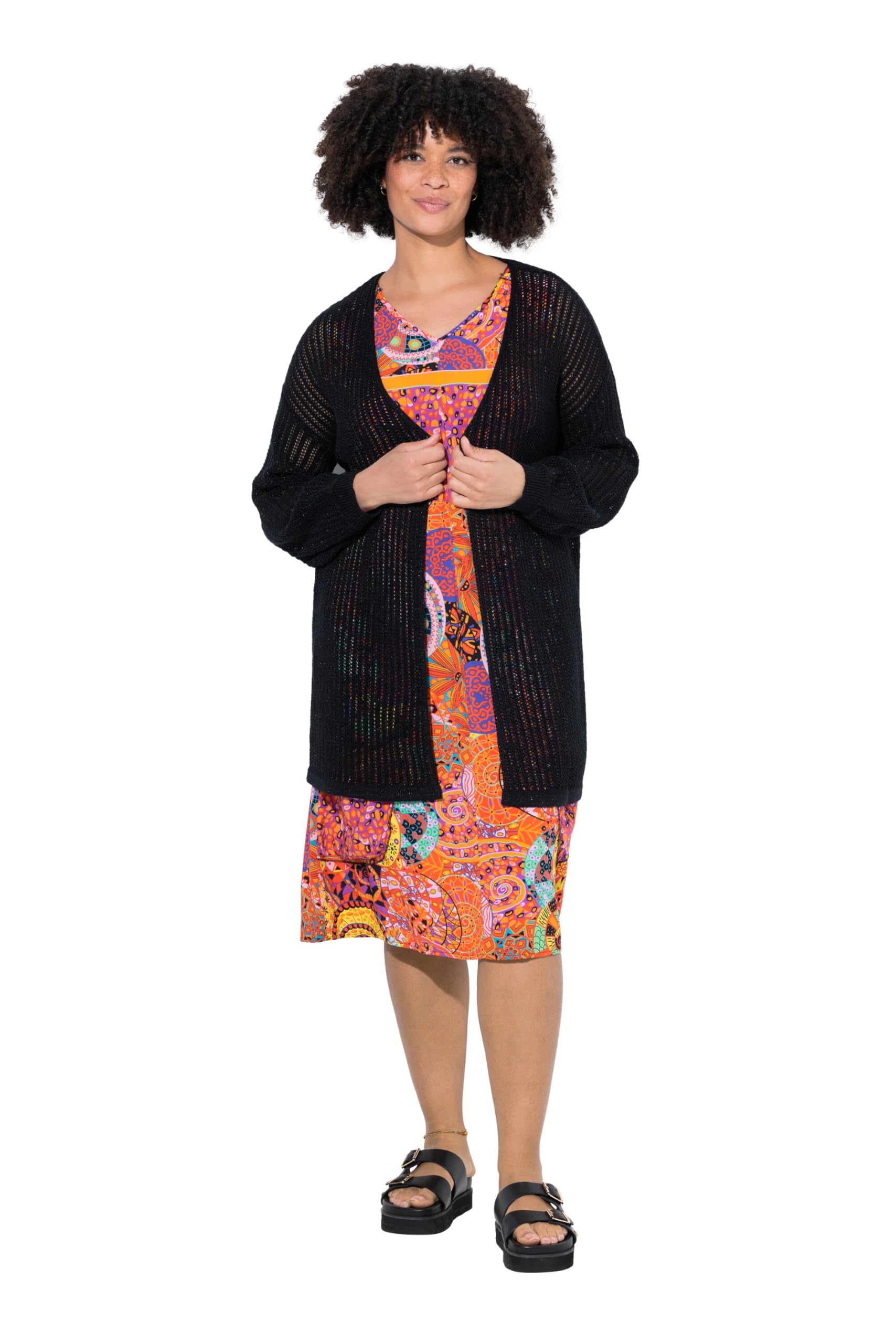 Angel of Style Damen große Größen Übergrößen Plus Size Strickjacke, Boxy Passform, Lochstrick mit Glitzer 841490
