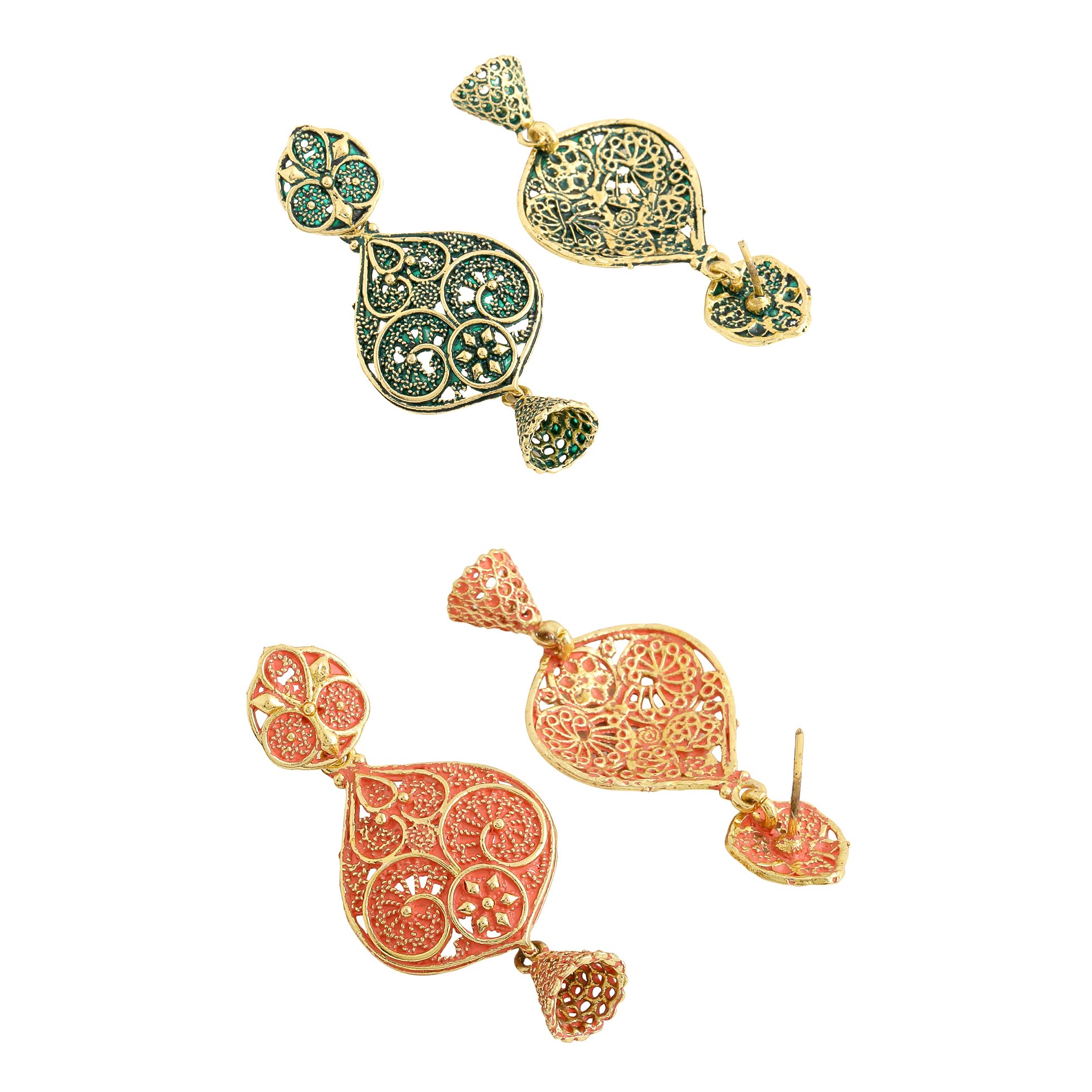 Traditional Dangle Drop Oxidised Earrings Combo - Set of 3 Pairs