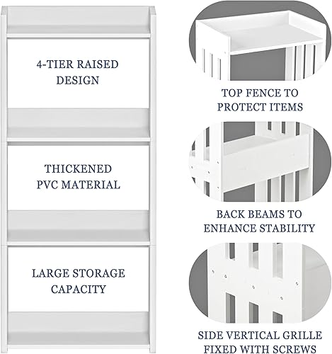 Miniatura 6 de Estantería para espacios pequeños, estante de 4 niveles, organizador de libros blanco, estante de exhibición para habitación de niños, sala de