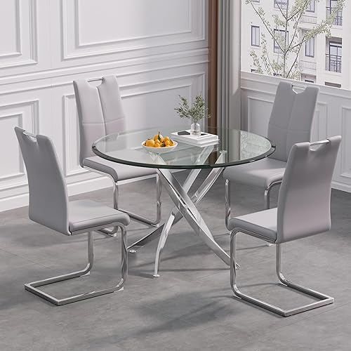 Miniatura 2 de Goujxcy Juego de 4 sillas de comedor, modernas sillas de cocina con respaldo alto con patas de metal y asiento acolchado de piel sintética, sillas