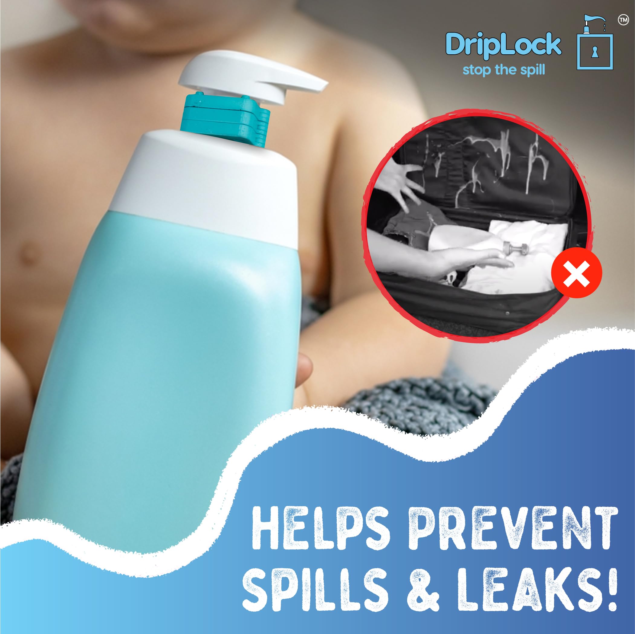 DripLock Reusable Stackable Device to Prevent Pump Bottles from Spilling in Travel Bags Or for Quanity Control. 5 Pack and Travel Bag Included. Great for Any Type of Travel. (Light Gray)