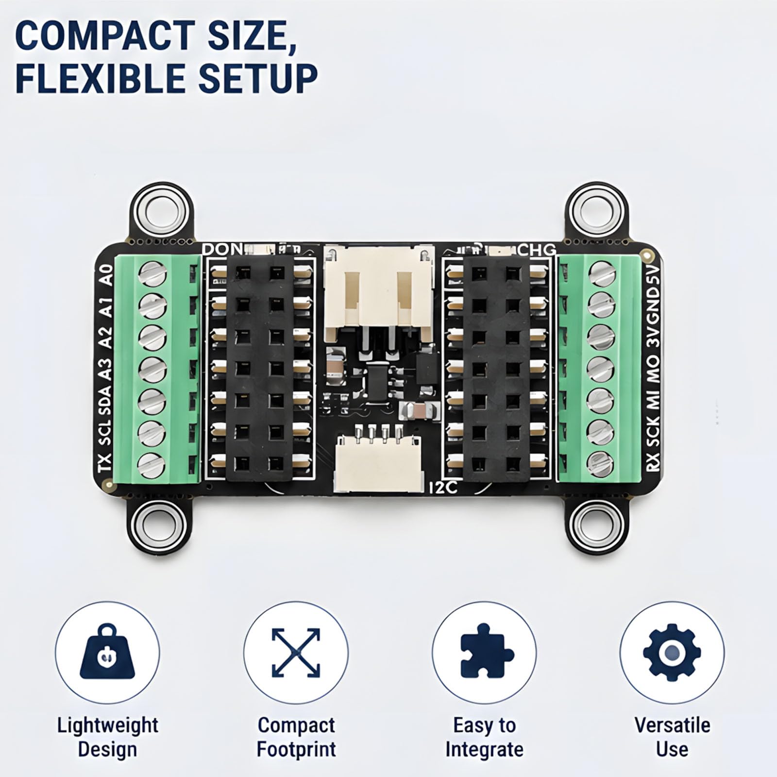 Scheda espansione PCB compatta Compatibile con QT PY e Seeed XIAO, Accesso terminale a Vite con Prese Header, Accesso aggiuntivo I2C e Fori Montaggio per Lavoro Sviluppo Modulo Alternativo