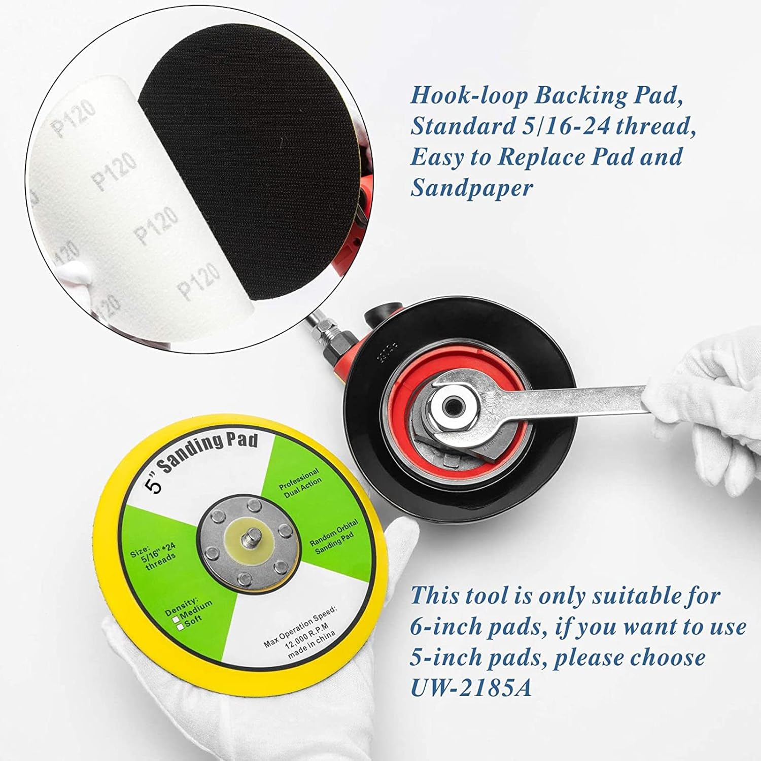 KANASI Pneumatic Orbital Sander, 5 inch 12000 RPM air sanding tool for car furniture metal polishing