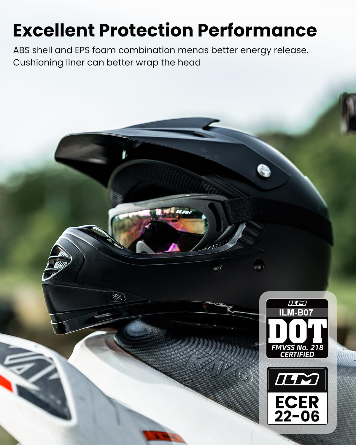 ILM Dziecięcy kask motocyklowy motocrossowy dla chłopców i dziewcząt, rękawice ATV Off Road ECE B07