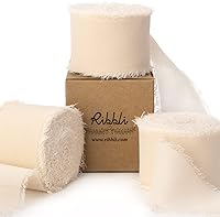 Vista 13 de Ribbli Cinta de gasa blanca – 1.5 pulgadas x 30 yardas, seda hecha a mano, gasa con flecos para invitaciones de boda, envoltura de regalos, ramos