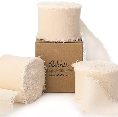 Ribbli Cinta de gasa, 1.5 pulgadas x 30 yardas, seda champánnude, hecha a mano para invitaciones de boda, envoltura de regalos, ramos de novia,