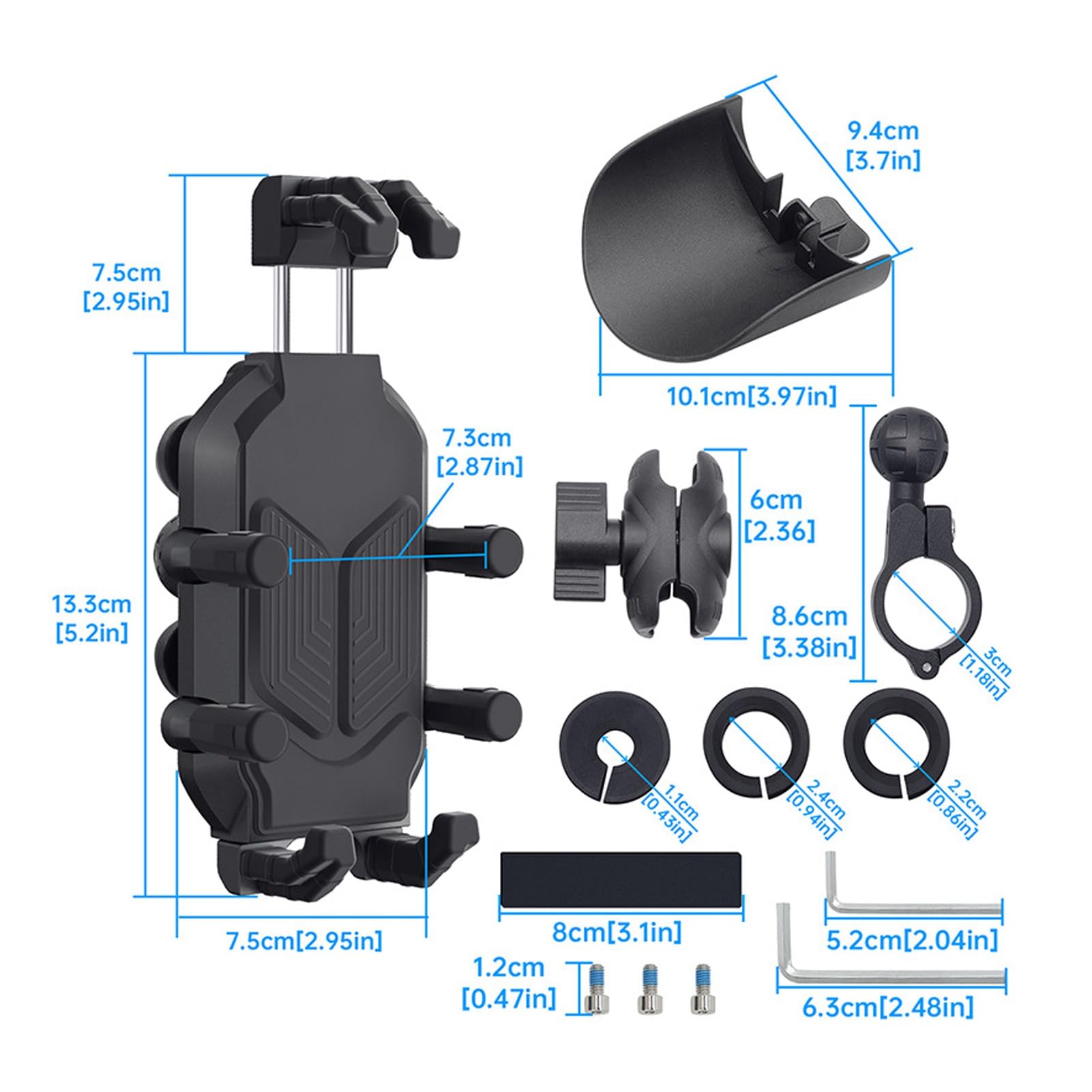Supporto Sicuro per Telefono per Moto - Supporto antifurto con Cuscinetto in Silicone per Assorbimento degli Urti a 8 Artigli per Manubri da 11 a 27 mm, Ideale per