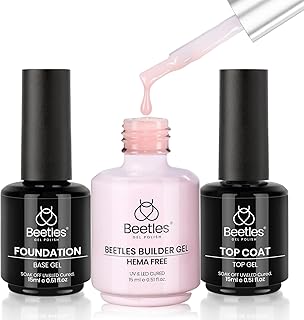 Beetles Hema Free Pink Builder Gel with No Wipe Gel Top Coat and Base Coat Shine Finish and Long Lasting, Soak Off LED Jelly Nude Builder Nail Strengthener Extension Thickening & Repair