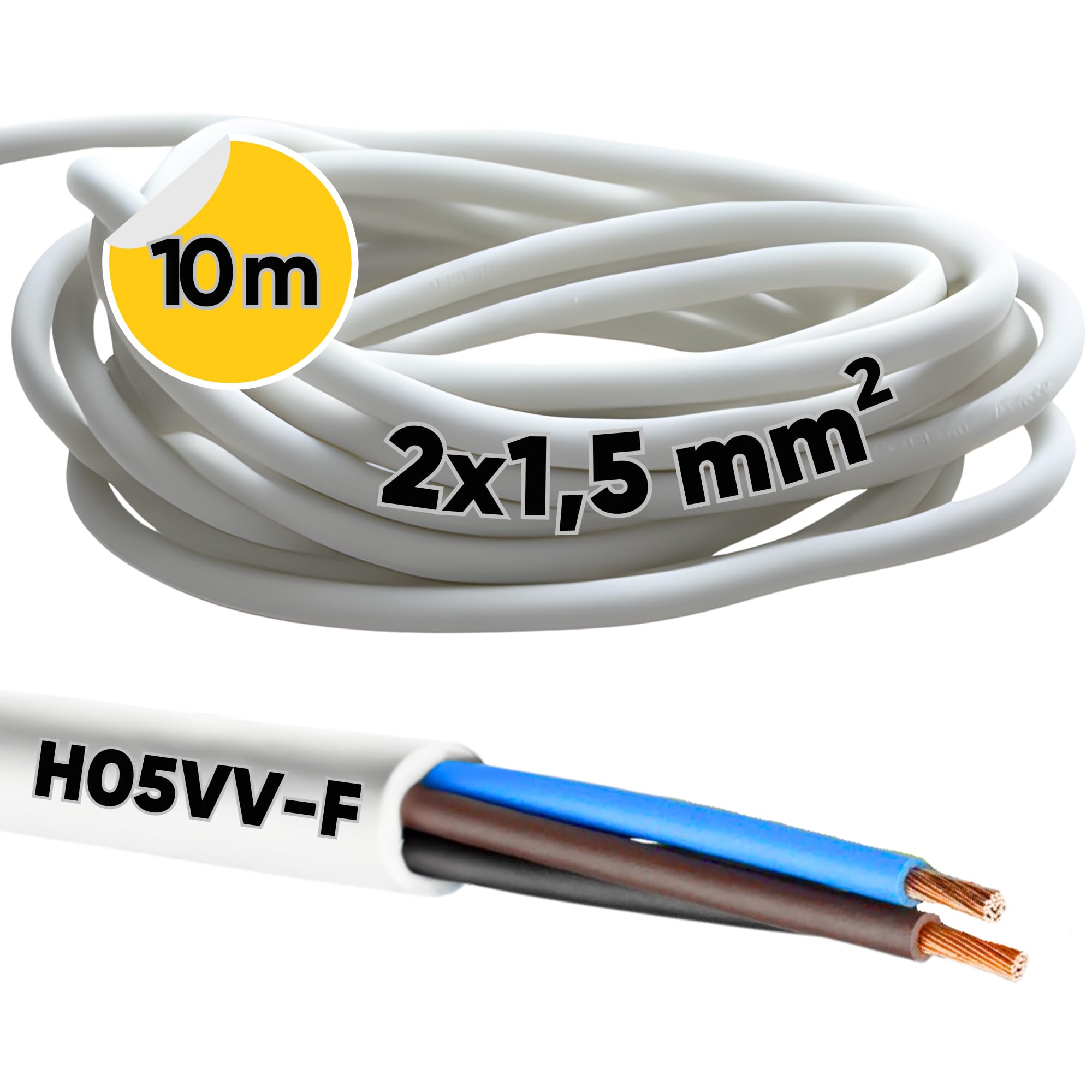 EBROM Kunststof slangleiding rond, kabel, stroomkabel, kabel, apparaatkabel H05VV-F 3x1,0 mm² 3G1 mm2 - kleur: zwart - vele lengtes in stappen van 5 meter tot 150 meter, uw kabellengte: 15 meter
