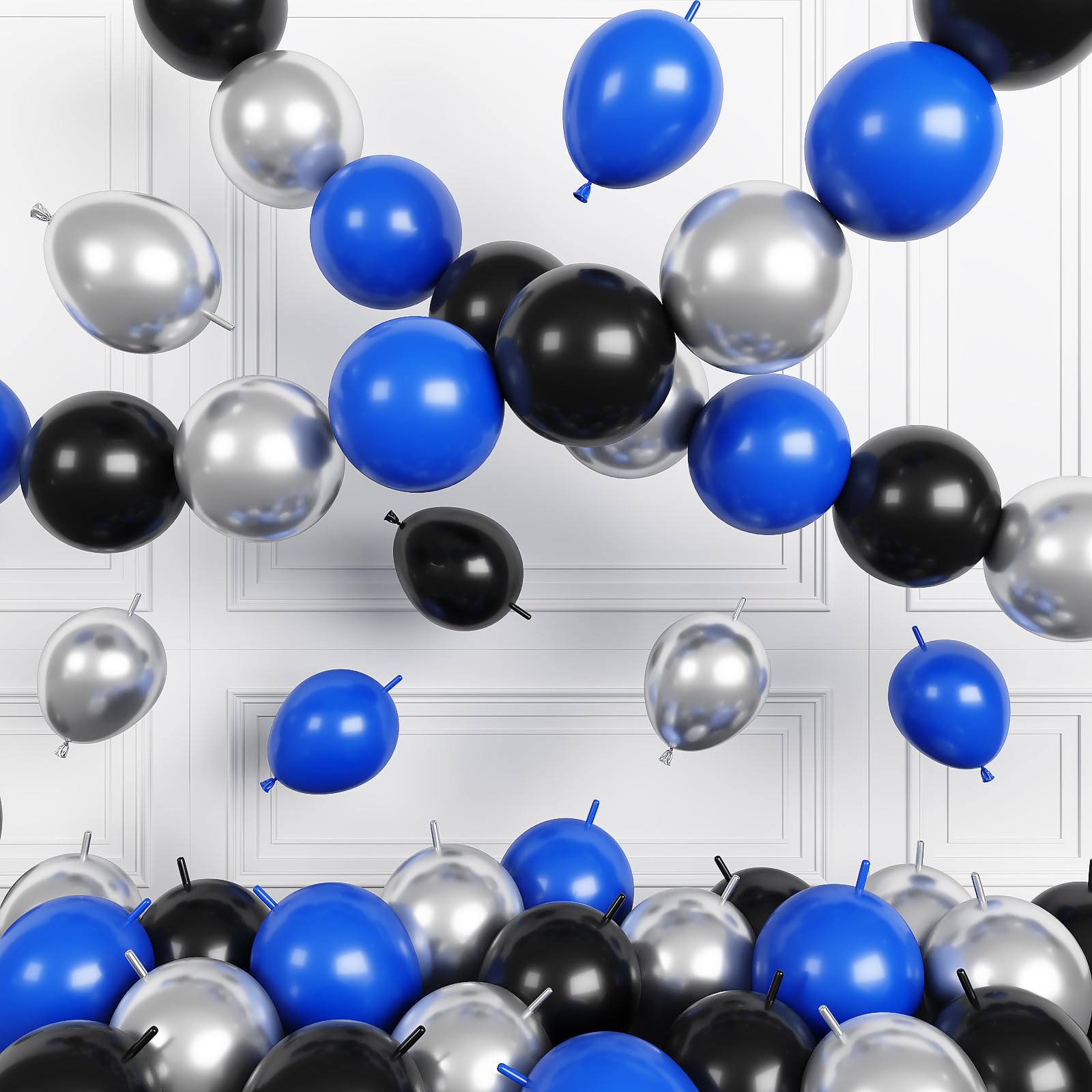 Black Blue Silver Link Balloons,60Pcs 6Inch Black Blue Linking Balloons