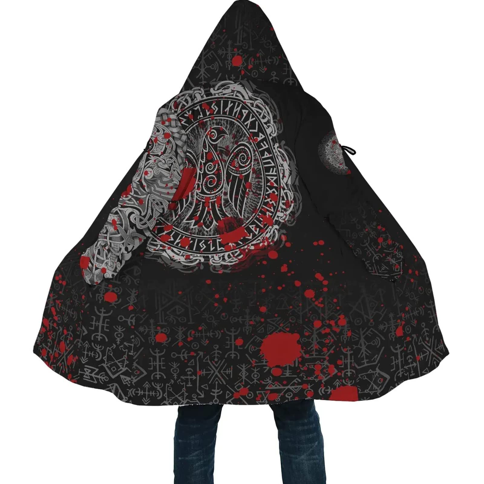 Męska bluza z kapturem Vikingów, modny nadruk 3D, zimowa gruba bluza ciepły sweter, kurtka polarowa., 5XL, L