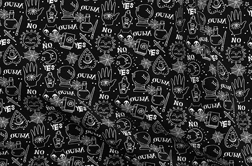 Miniatura 4 de Spoonflower Tela  Ouija, Halloween, octubre, otoño, negro, blanco, espeluznante, fantasma, calabaza impresa en tela de algodón de la firma de