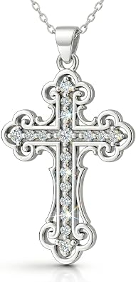 Dainty Orthodox Cross Necklace for Women 925 Sterling Silver Cubic Zirconia
