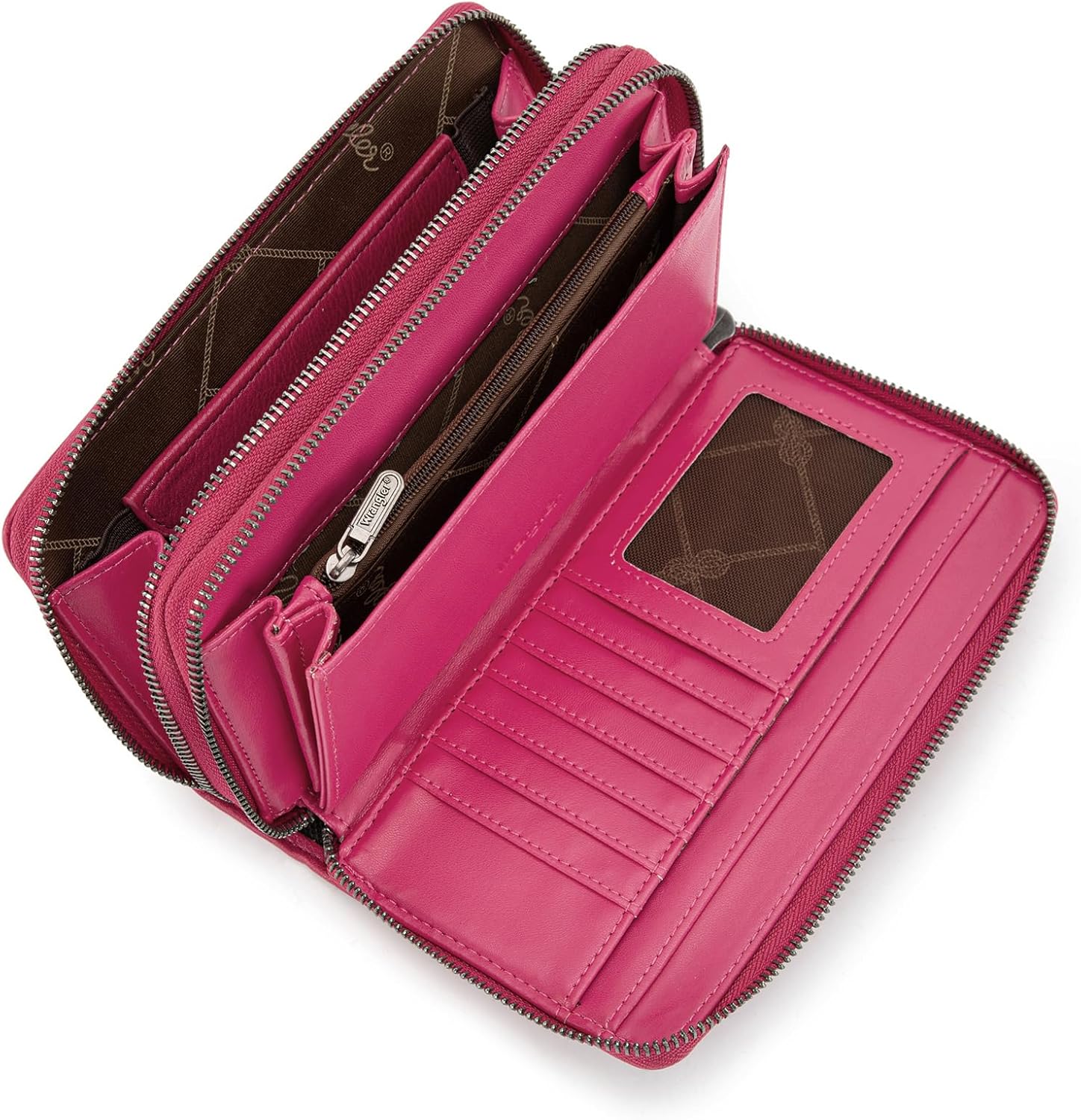 Montana West X Wrangler Womens Wallets Double Zipper Pocket Large Capacity Phone Wristlet with Rfid Lining and Wrist Strap