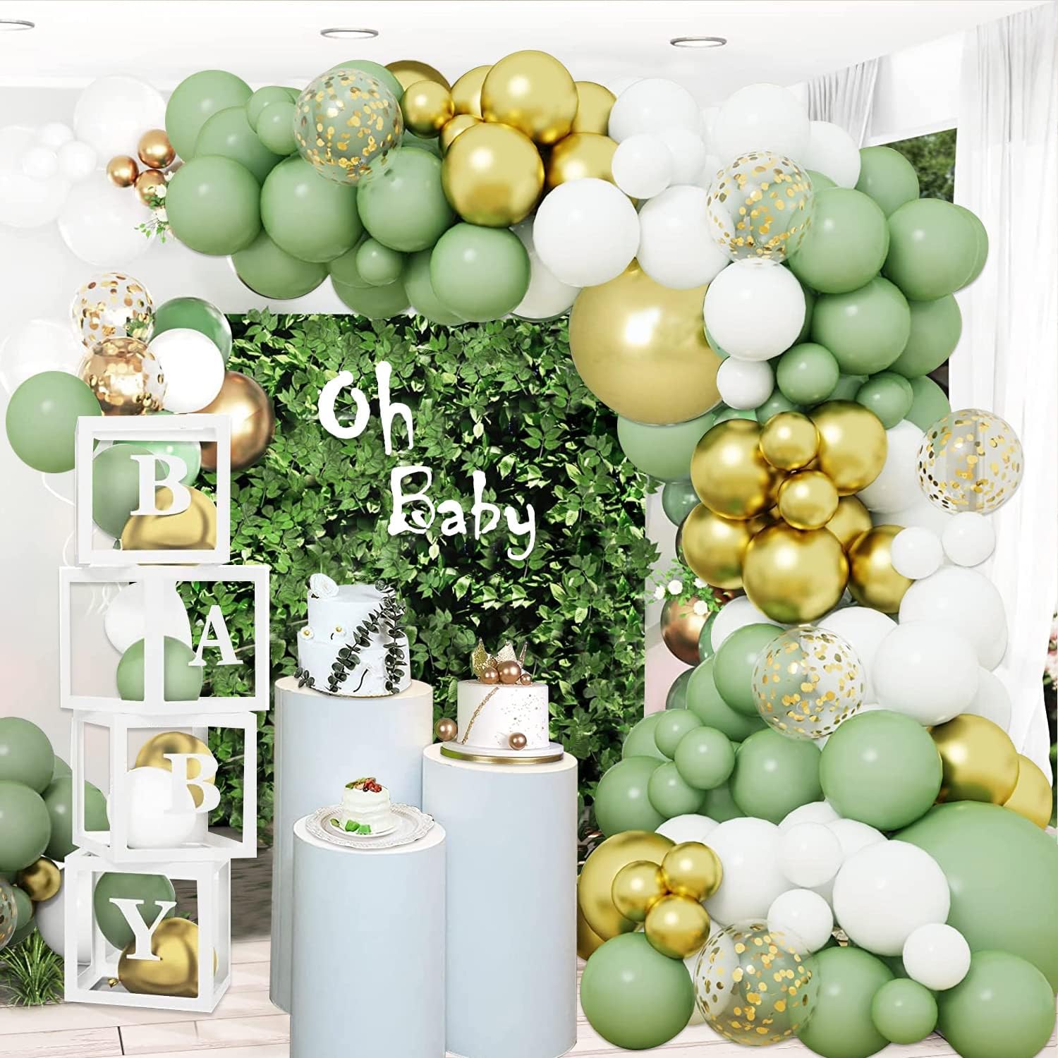 Sage Green Garland Arch Kit, Sage Green Gold White Confetti