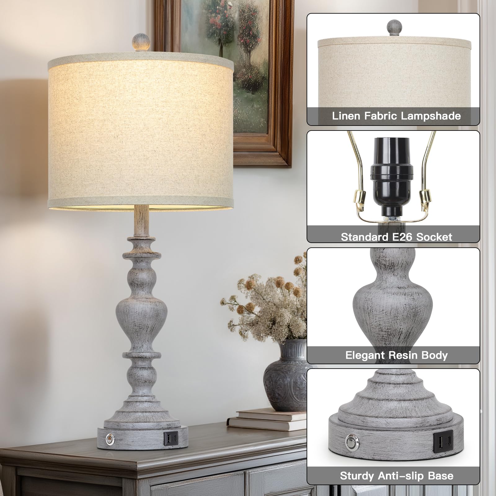 Ireliare Living Room Lamps Set of 2, 27 Touch Lamps for Nightstand