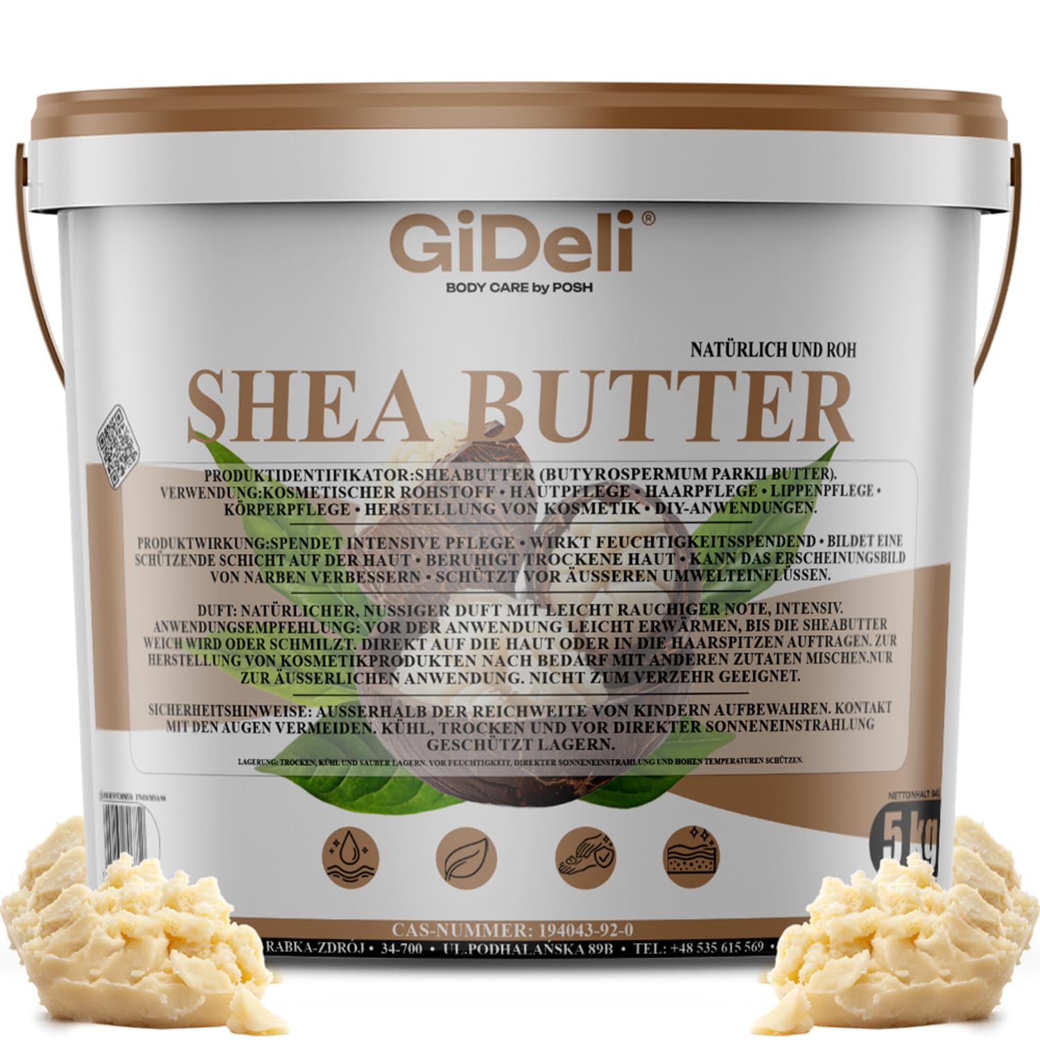 GiDeli Masło shea 100% czyste i nierafinowane, naturalne masło karite do skóry, włosów i kosmetyków DIY, 5 kg