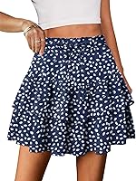 onlypuff Women's Boho Flowy Mini Skorts - High Waist Elastic Ruffle Tiered Butterfly Shorts for Summer Lounge & Sports