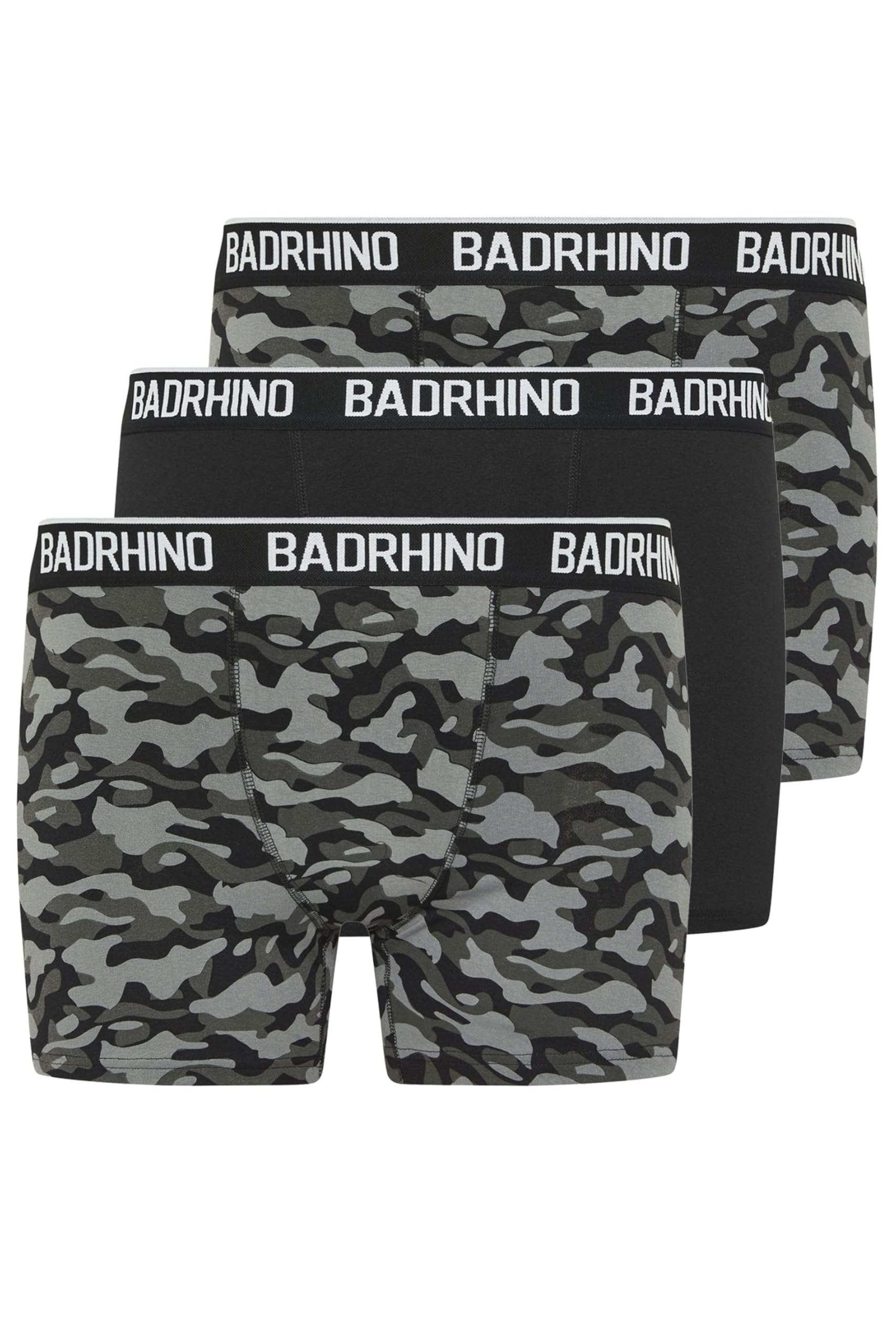 Badrhino Men's Jet Black Big & Tall 3 Pack Black/Grey/Green Camo Boxers - Plus Size Curve