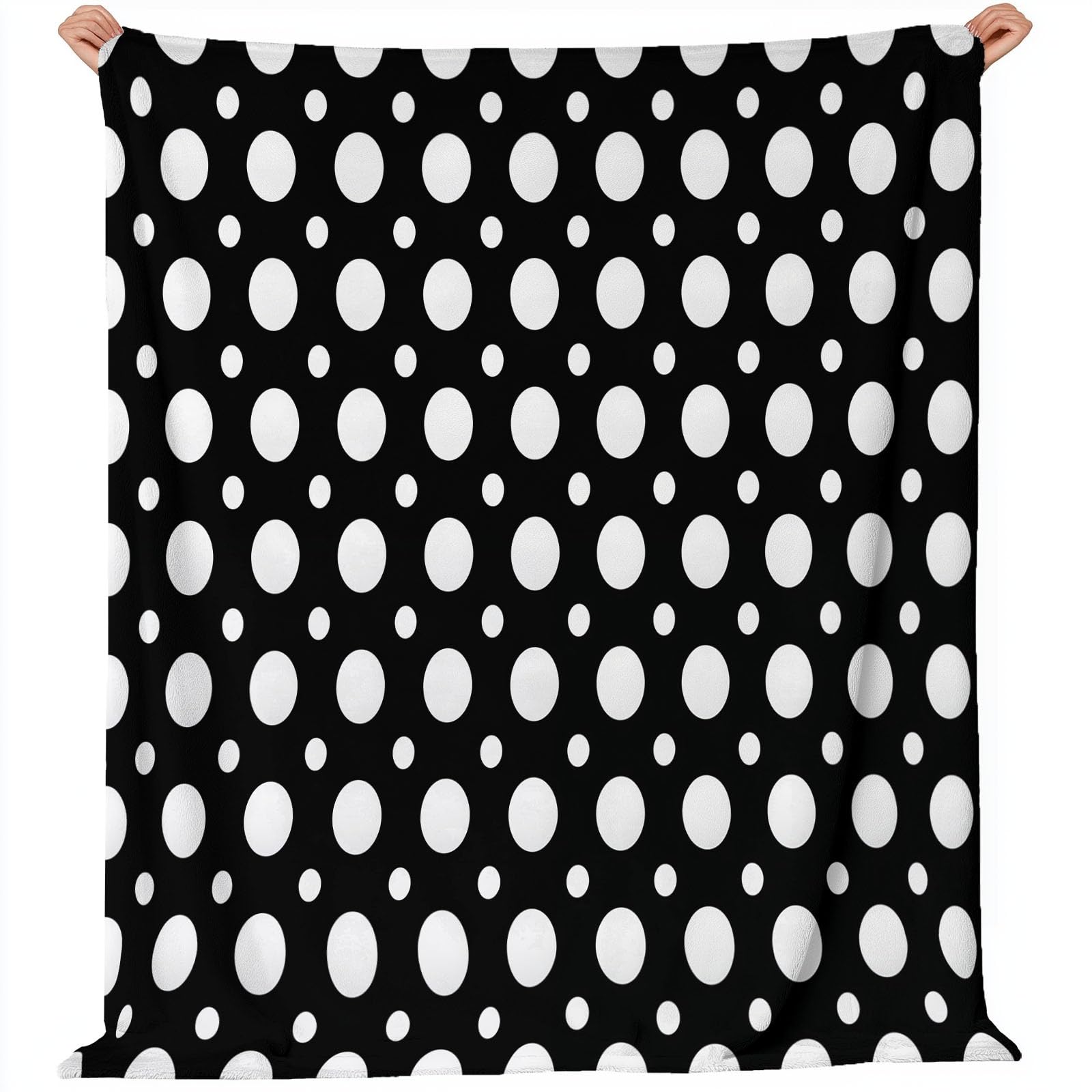 Manta de Franela Puntos Simples para Mujeres y Hombres, Manta de Felpa de Franela Suave para sofá Cama, decoración de habitación Infantil 200 x 220 cm Blanco Negro